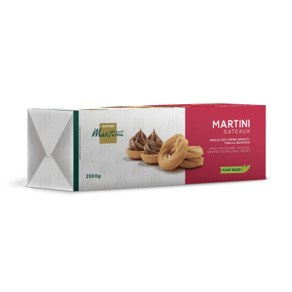Master Martini Gateaux 2500g box, plant-based pastry mix, with shortcrust cookies and chocolate cream shown on packag...