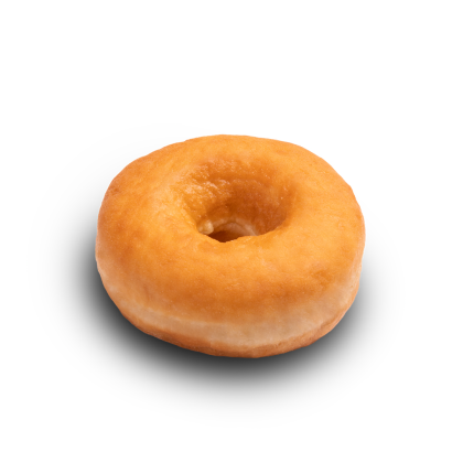 Plain glazed doughnut with a hole in the center, on a white background.