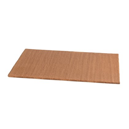 Flat rectangular sheet of brown corrugated cardboard lying on a white background.