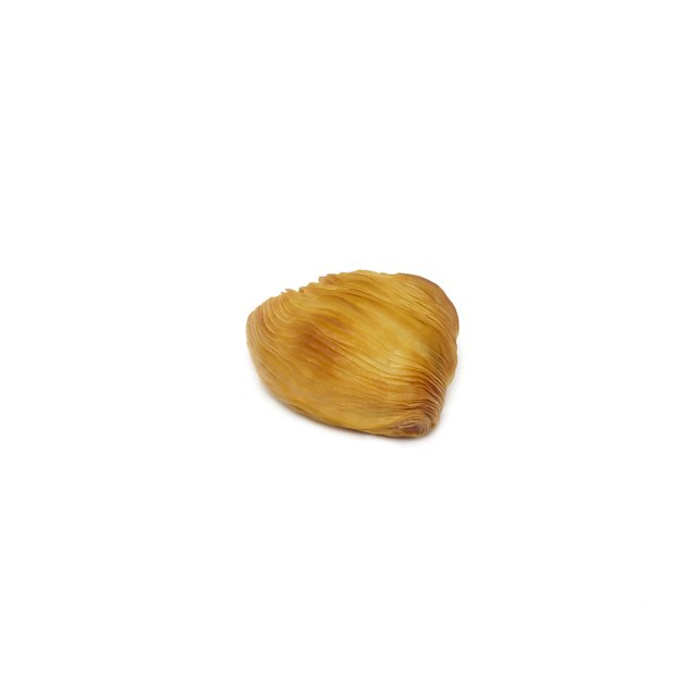Golden-brown layered pastry shell with ridged texture on a white background.
