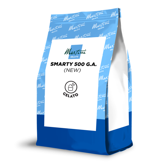 Blue and white stand-up pouch labeled Martini Gelato Smarty 500 G.A. (New), a gelato product bag.