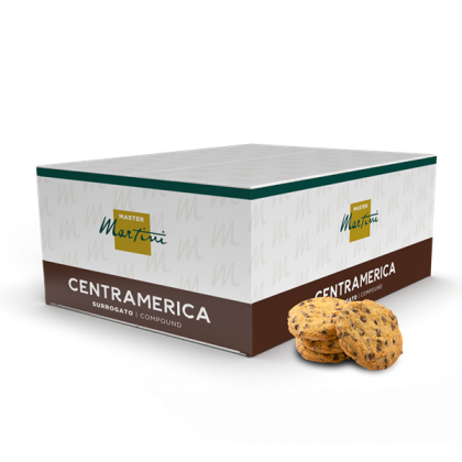 White and brown box of Master Martini Centramerica compound with chocolate chip cookies stacked beside it.