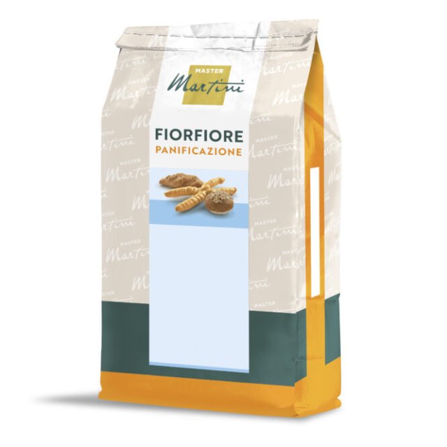 Bag of Master Martini Fiorfiore Panificazione bread mix, beige packaging with orange base and bread roll images.