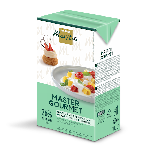 1L carton of Master Martini Master Gourmet cream, 26% fat, gluten-free, for pastry and cooking use.