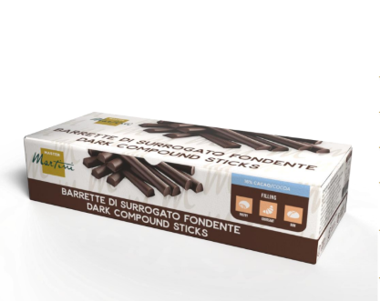 Box of Master Martini dark compound chocolate sticks, labeled "Barrette di Surrogato Fondente," on a white background.