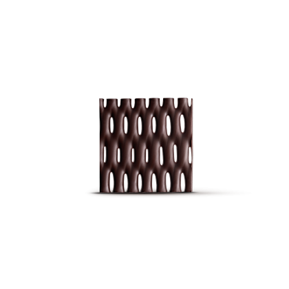 Dark brown rectangular panel with a woven basket-weave pattern of vertical oval perforations, set against a white bac...