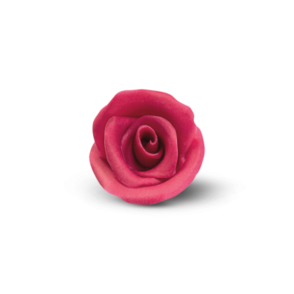 A single dark pink rose, likely made of fondant or gum paste, isolated on a white background.