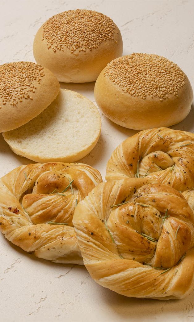 Bun, Savory Croissant, and Mediterranean Focaccia
