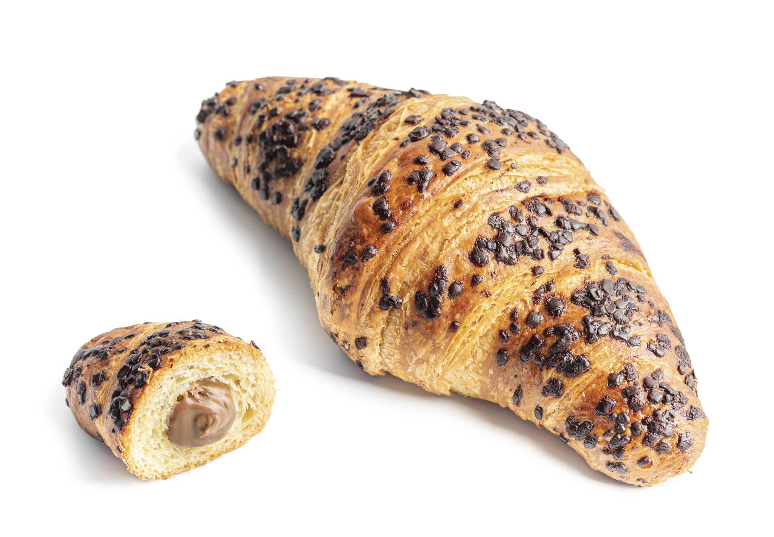 croissant dritto con gocce di cioccolato ripieno al cioccolato