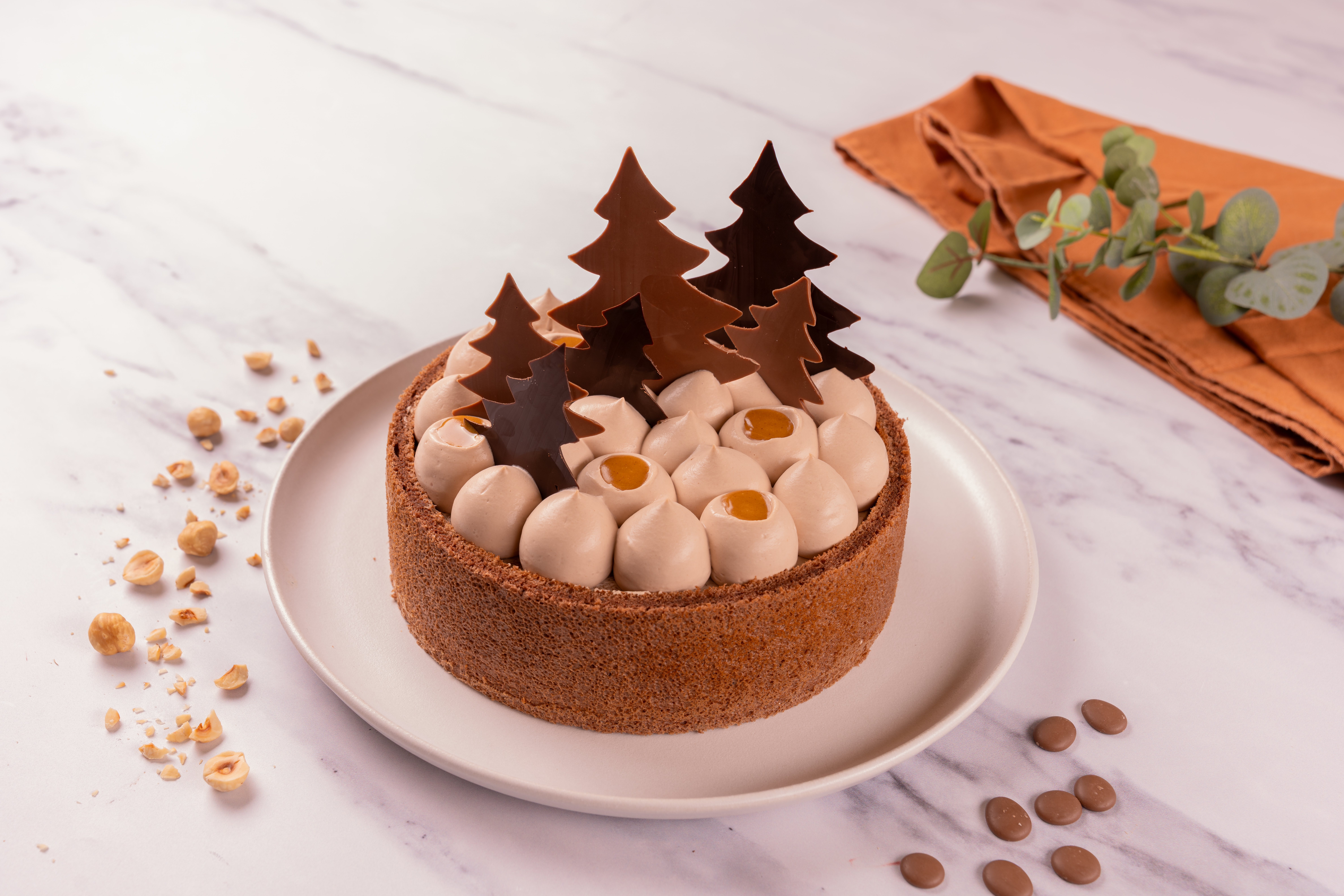 Torta al cioccolato gianduja  con decorazioni natalizie